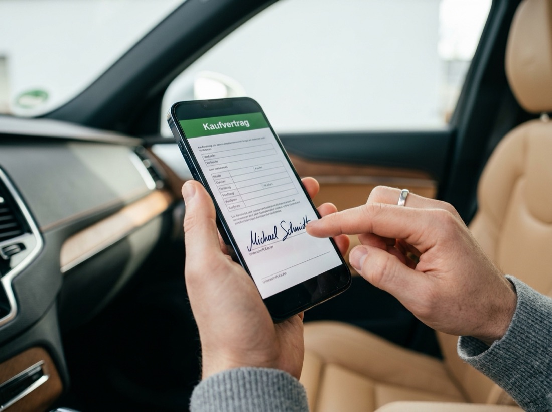 Digitale Unterschrift des Kaufvertrags auf dem Smartphone